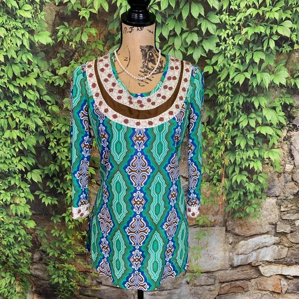 TORY BURCH Mosaic Multicolor Green Moroccan Resortwear Jeweled Tunic, 2